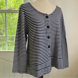 Habitat Asymmetric Cotton Blend Multi Striped Buttoned Down Long Sleeve Top